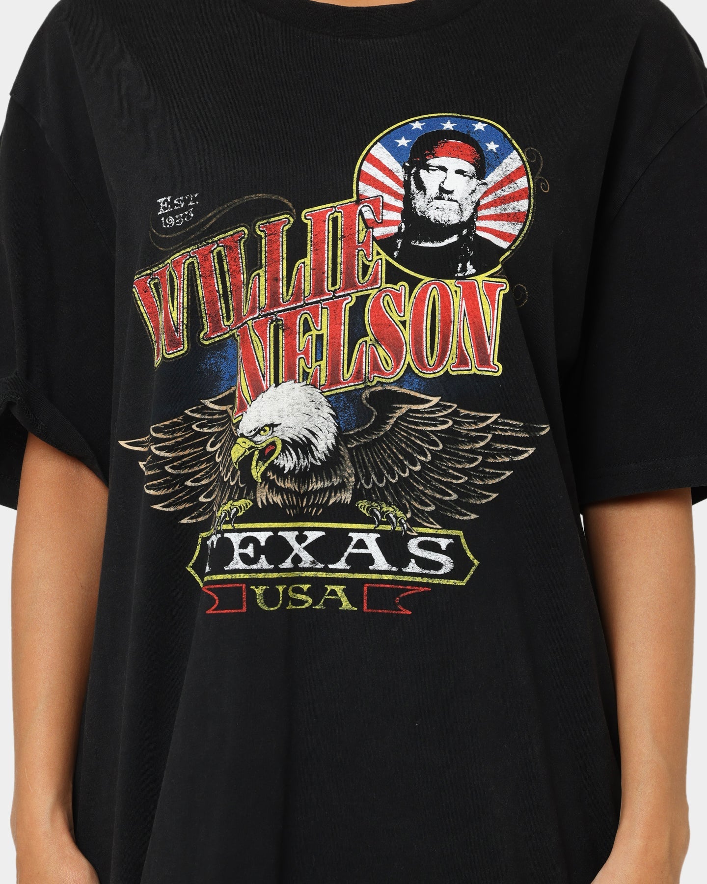 Willie Nelson Texas Eagles Vintage T-Shirt Washed Black