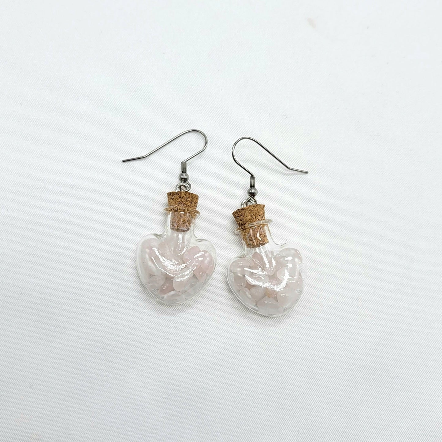 Rose Quartz in a Heart Bottle Earrings