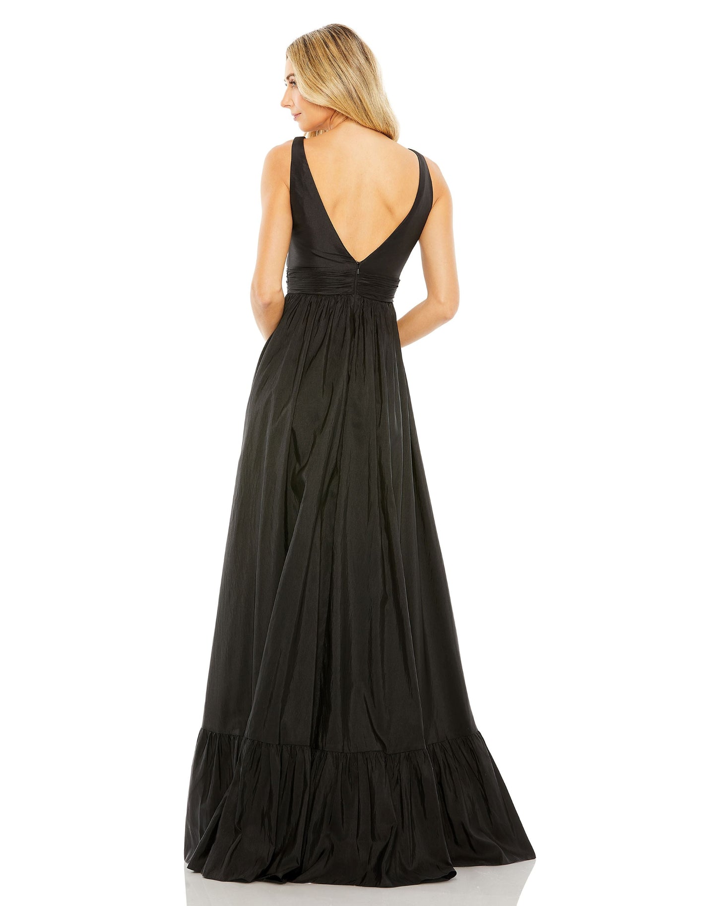 Taffeta Hi-Low Ruffle Gown