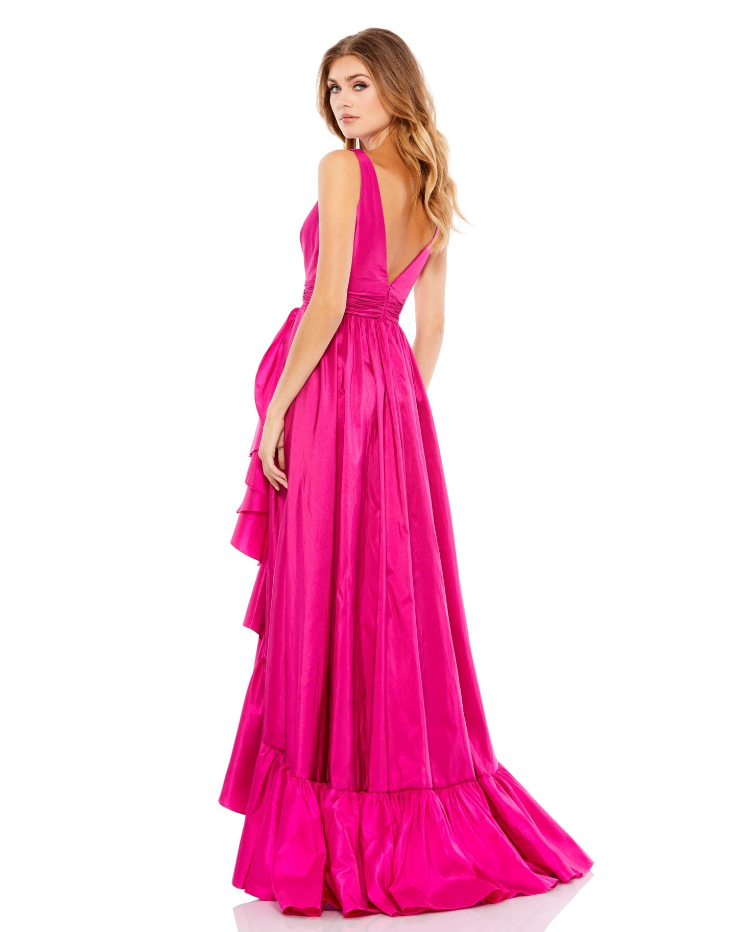 Taffeta Hi-Low Ruffle Gown