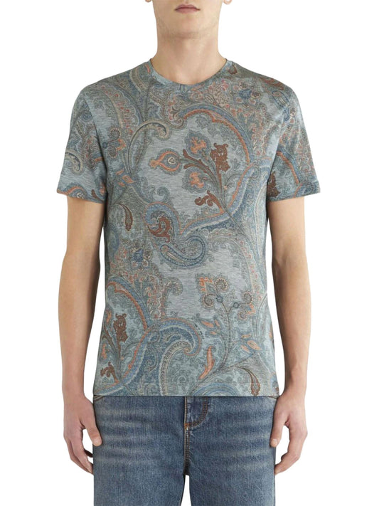 Unisex Paisley Print Short Sleeve Shirt In Grey