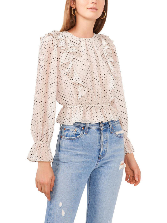 Womens Ruffled Polka Dot Blouse