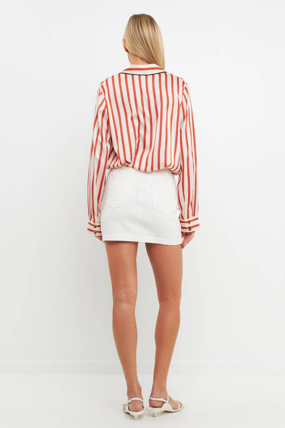 Striped Satin Shirt In Cream/burnt Orange