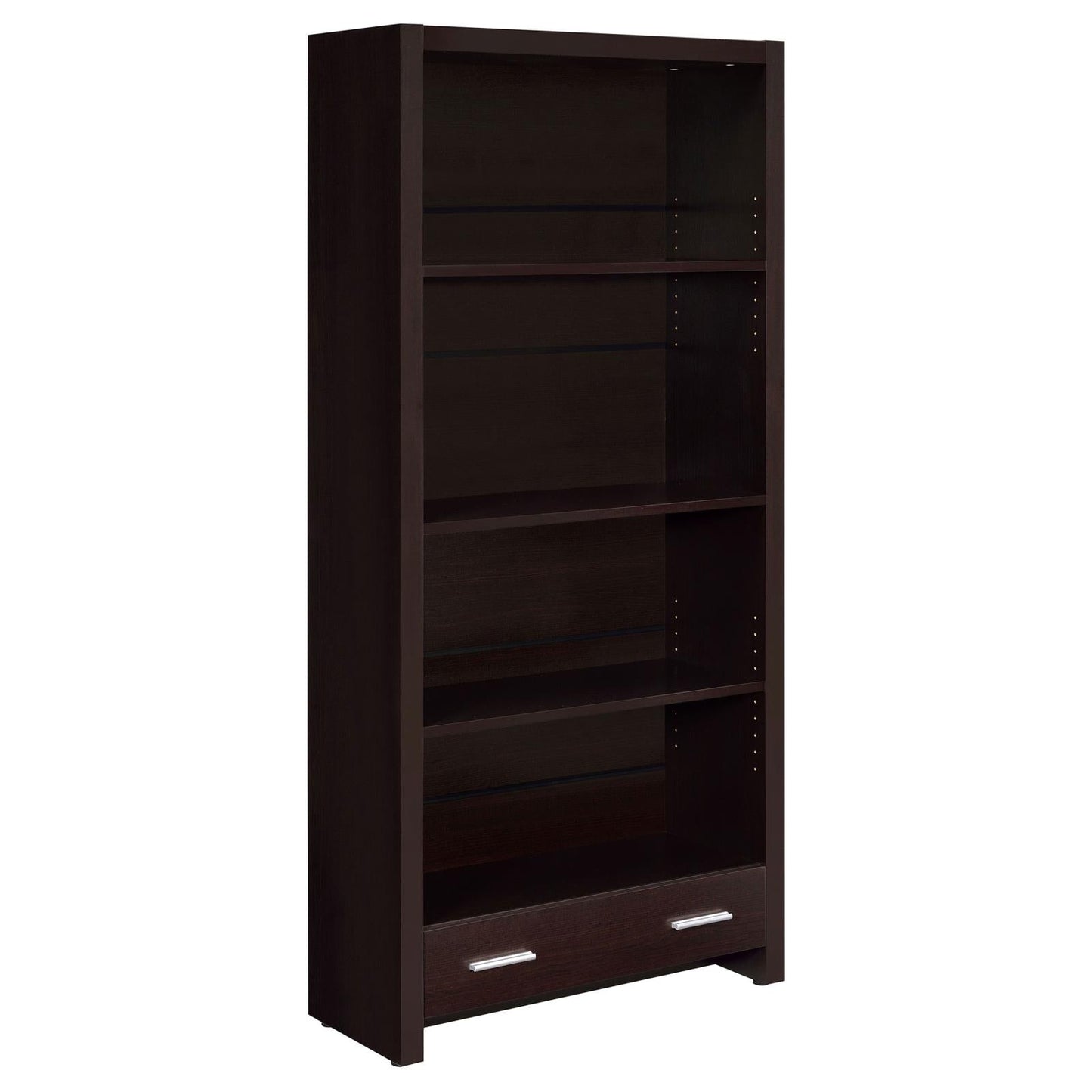 Skylar Cappuccino 5-Shelf Bookcase with Storage Drawer