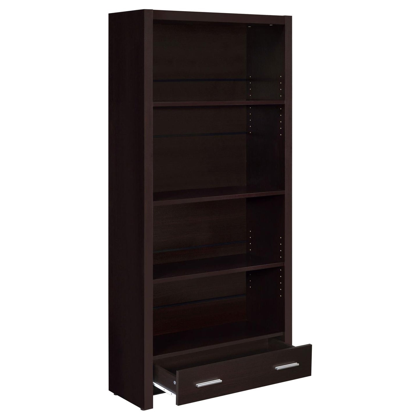 Skylar Cappuccino 5-Shelf Bookcase with Storage Drawer